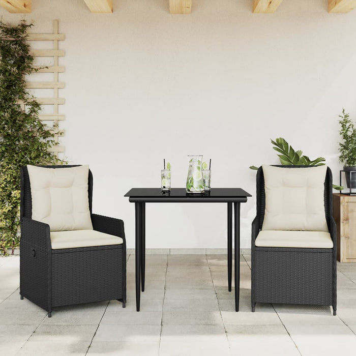 3 Piece Garden Dining Set With Cushions Black Poly Rattan Txlxnxl
