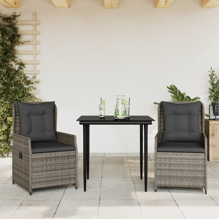 3 Piece Garden Dining Set With Cushions Grey Poly Rattan Txlxnpa