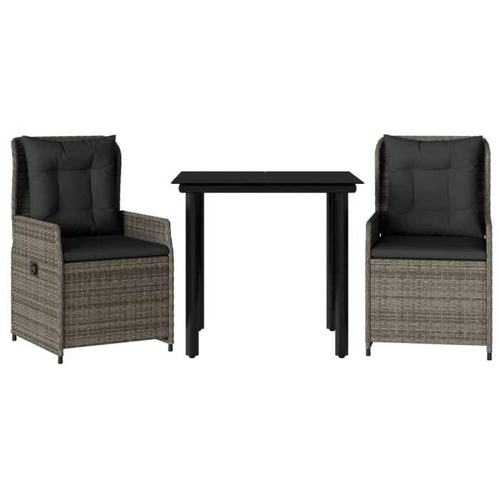 3 Piece Garden Dining Set With Cushions Grey Poly Rattan Txlxnlo