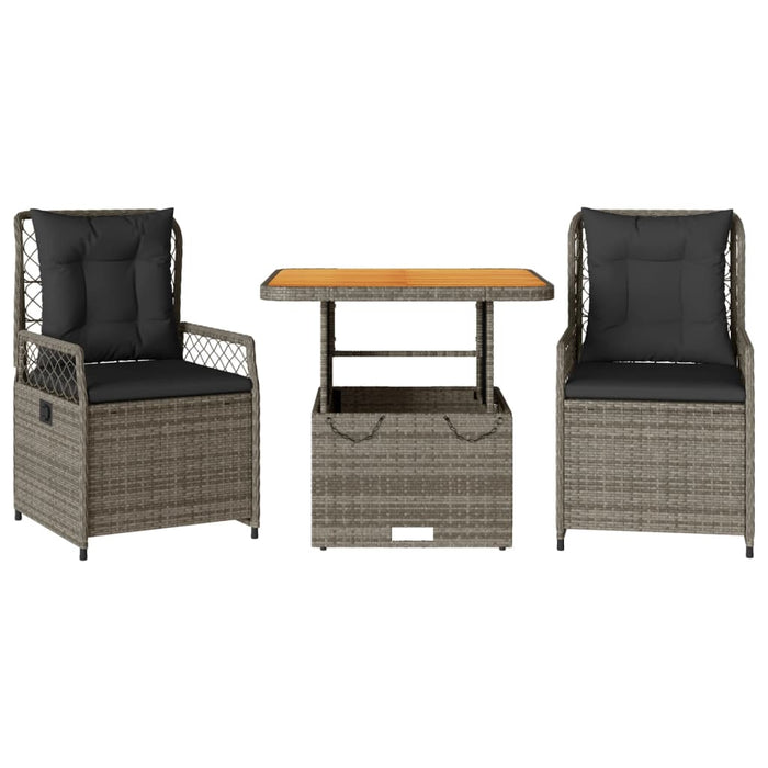 3 Piece Garden Dining Set With Cushions Grey Poly Rattan Txlxkot