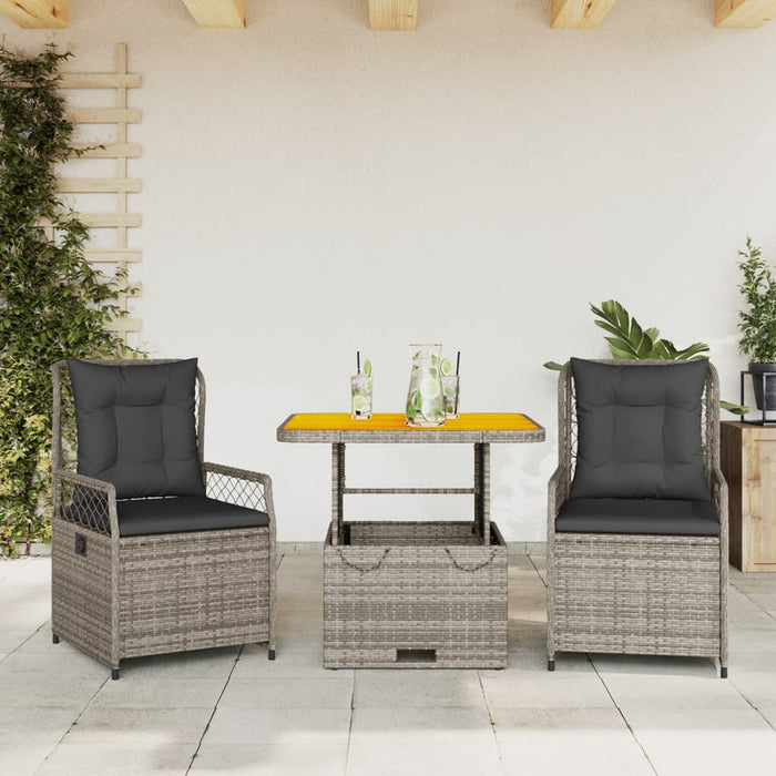 3 Piece Garden Dining Set With Cushions Grey Poly Rattan Txlxkot