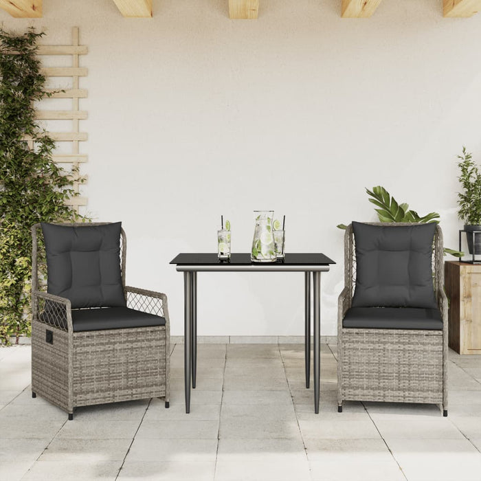 3 Piece Garden Dining Set With Cushions Grey Poly Rattan Txlxknp