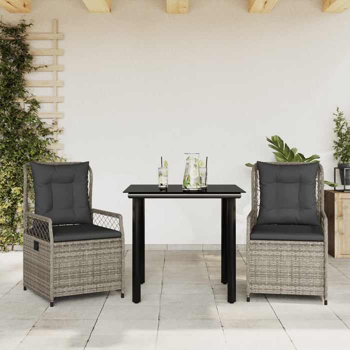 3 Piece Garden Dining Set With Cushions Grey Poly Rattan Txlxkkx