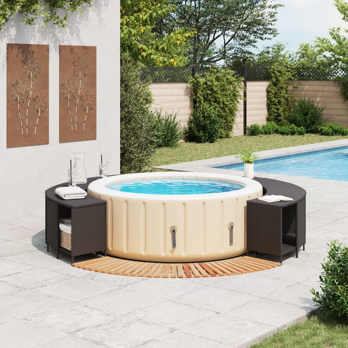 Hot Tub Surround Black Poly Rattan And Solid Wood Acacia Txiblta