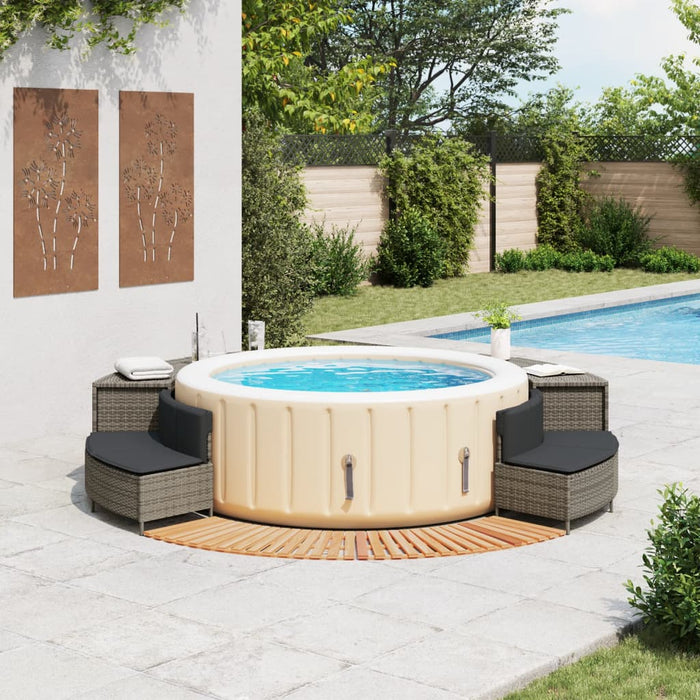 Hot Tub Surround Grey Poly Rattan And Solid Wood Acacia Txiblal