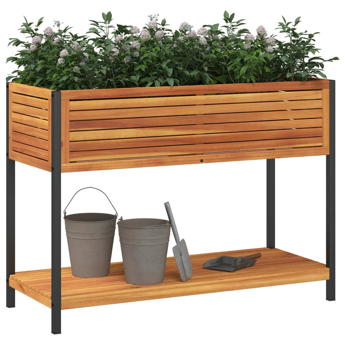 Garden Planter With Shelf 110X45X80 Cm Solid Wood Acacia And Steel Tlilon