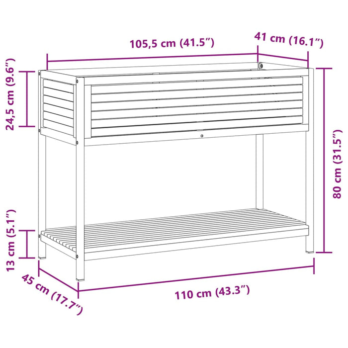 Garden Planter With Shelf 110X45X80 Cm Solid Wood Acacia And Steel Tlilon
