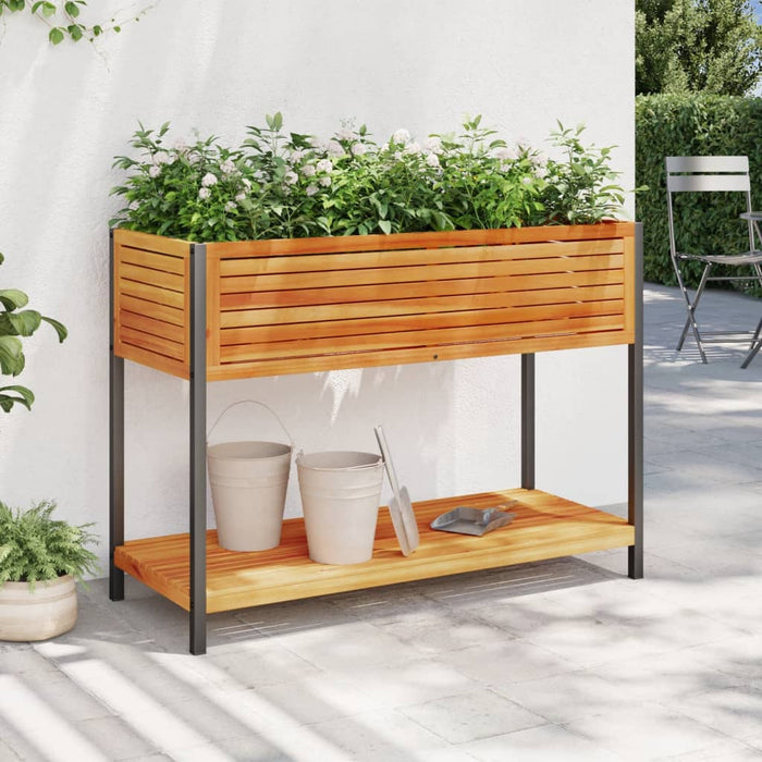 Garden Planter With Shelf 110X45X80 Cm Solid Wood Acacia And Steel Tlilon