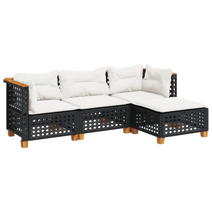4 Piece Garden Sofa Set With Cushions Black Poly Rattan Txloinx