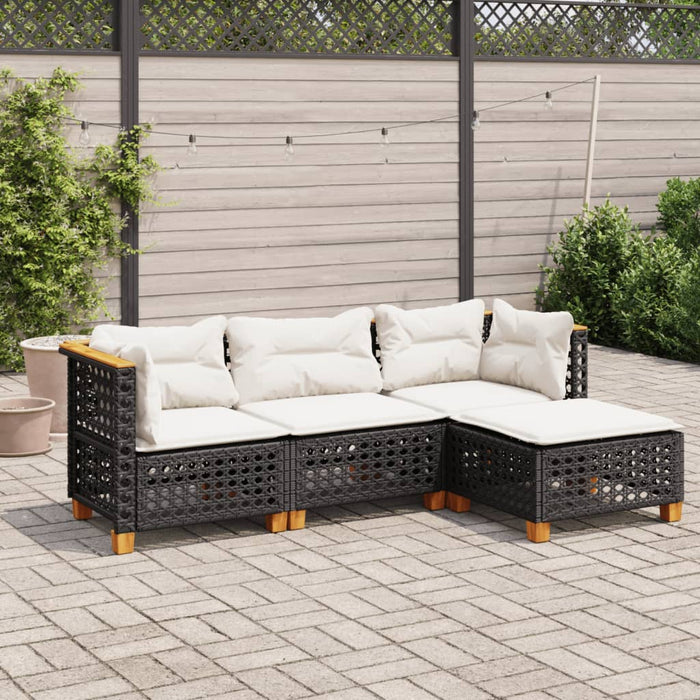 4 Piece Garden Sofa Set With Cushions Black Poly Rattan Txloinx
