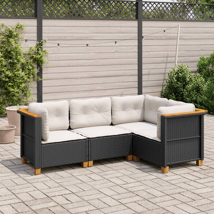 4 Piece Garden Sofa Set With Cushions Black Poly Rattan Txloiki