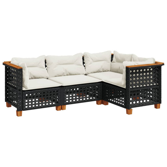 4 Piece Garden Sofa Set With Cushions Black Poly Rattan Txlonbb