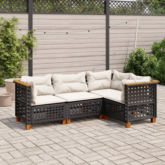 4 Piece Garden Sofa Set With Cushions Black Poly Rattan Txlonbb