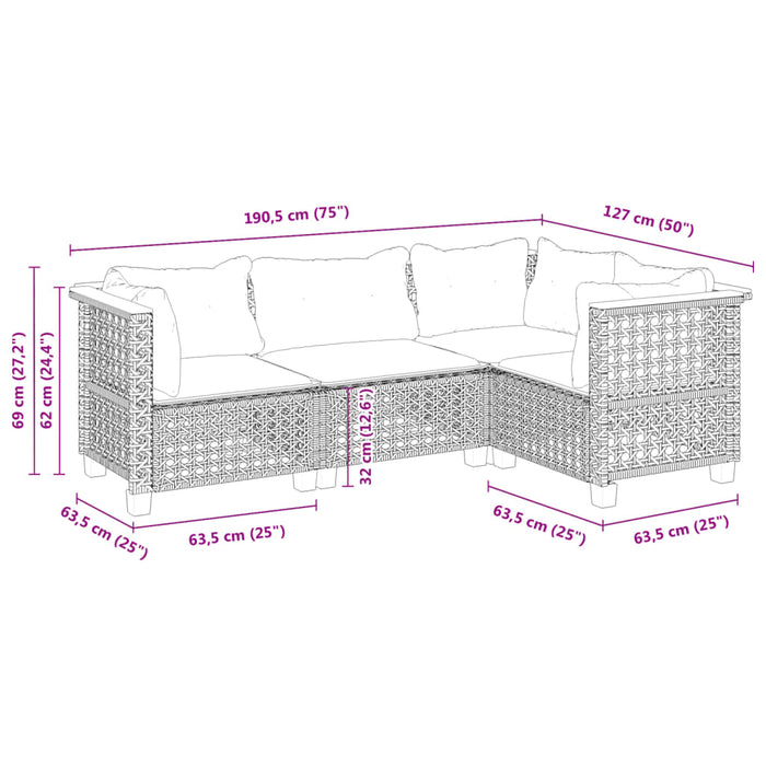 4 Piece Garden Sofa Set With Cushions Grey Poly Rattan Txlonbo