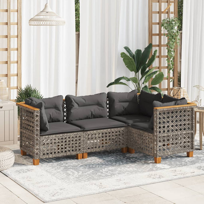 4 Piece Garden Sofa Set With Cushions Grey Poly Rattan Txlonbo