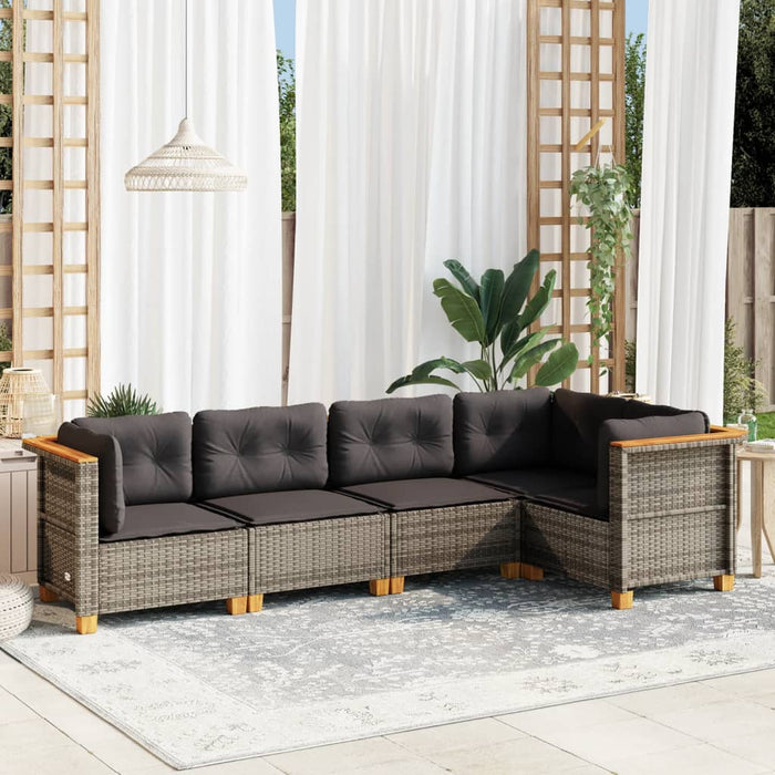 5 Piece Garden Sofa Set With Cushions Grey Poly Rattan Txlonob