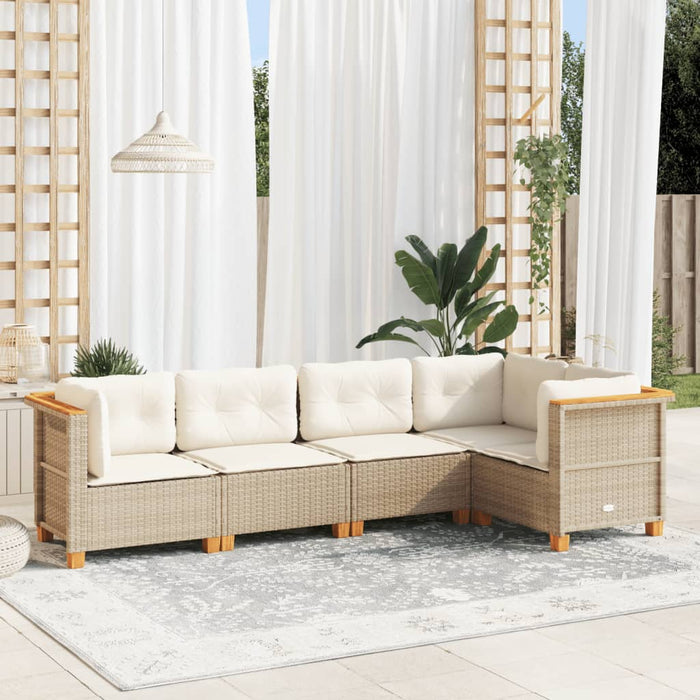 5 Piece Garden Sofa Set With Cushions Beige Poly Rattan Txlonoo