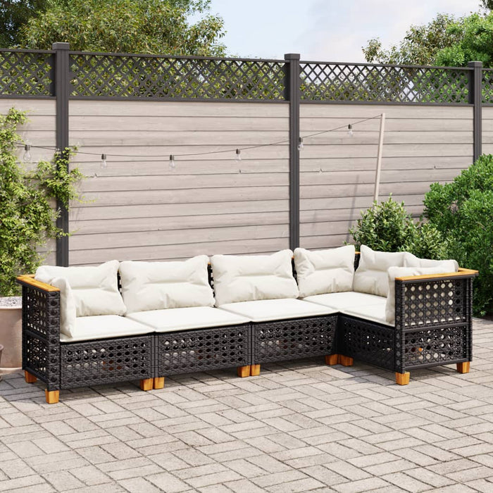 5 Piece Garden Sofa Set With Cushions Black Poly Rattan Txlonox