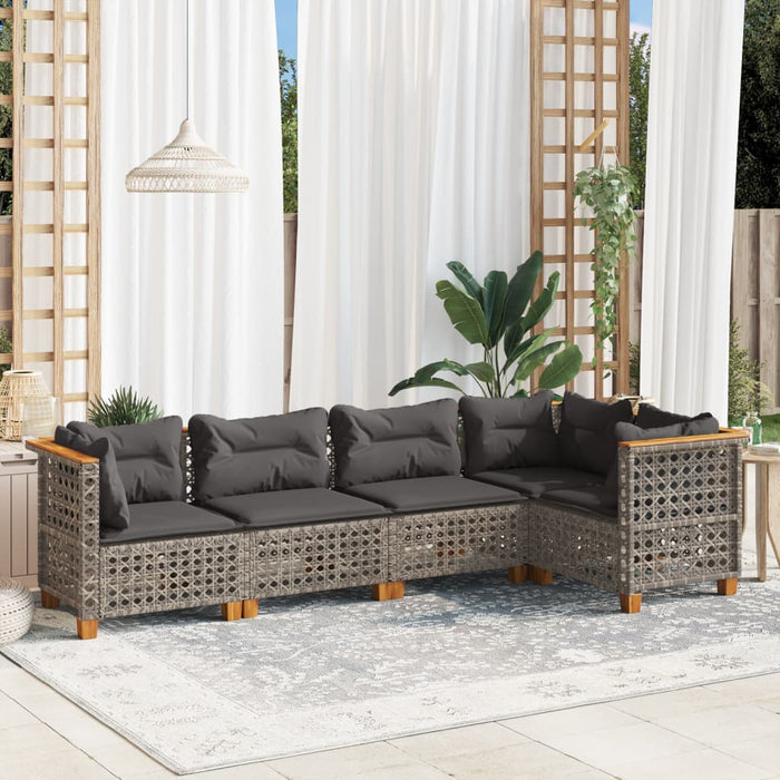 5 Piece Garden Sofa Set With Cushions Grey Poly Rattan Txlonot