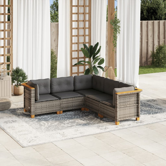 5 Piece Garden Sofa Set With Cushions Grey Poly Rattan Txlonxx