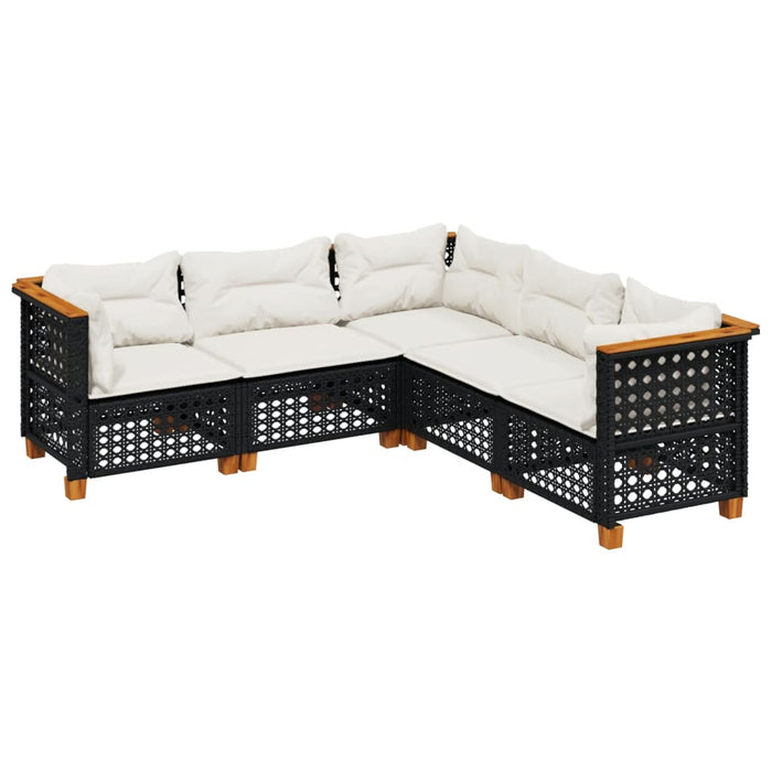 5 Piece Garden Sofa Set With Cushions Black Poly Rattan Txlonxa