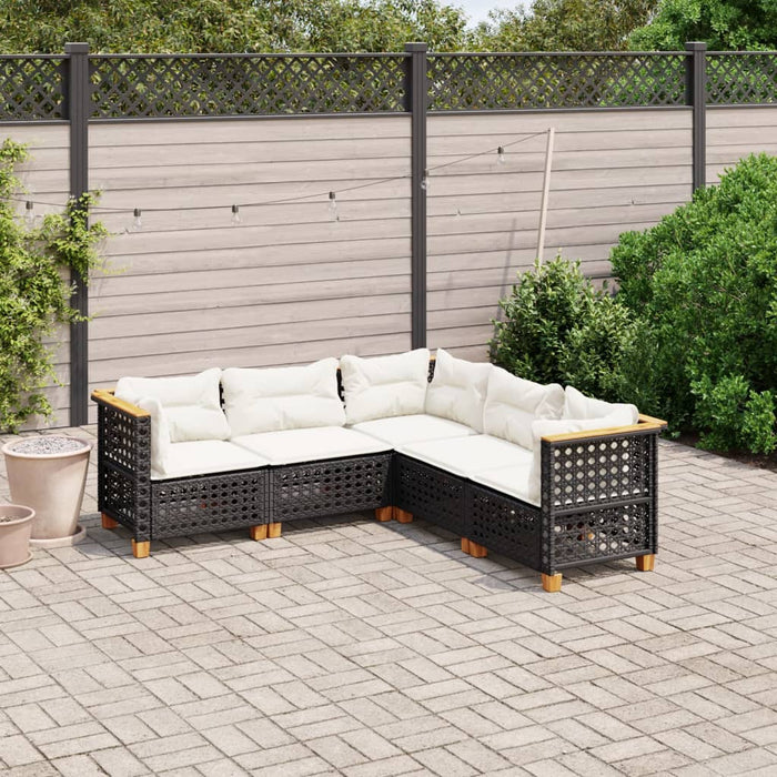 5 Piece Garden Sofa Set With Cushions Black Poly Rattan Txlonxa