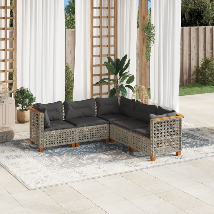 5 Piece Garden Sofa Set With Cushions Grey Poly Rattan Txlonxp