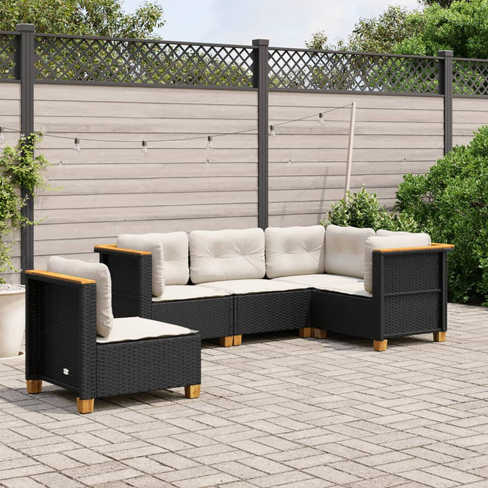 5 Piece Garden Sofa Set With Cushions Black Poly Rattan Txlontt