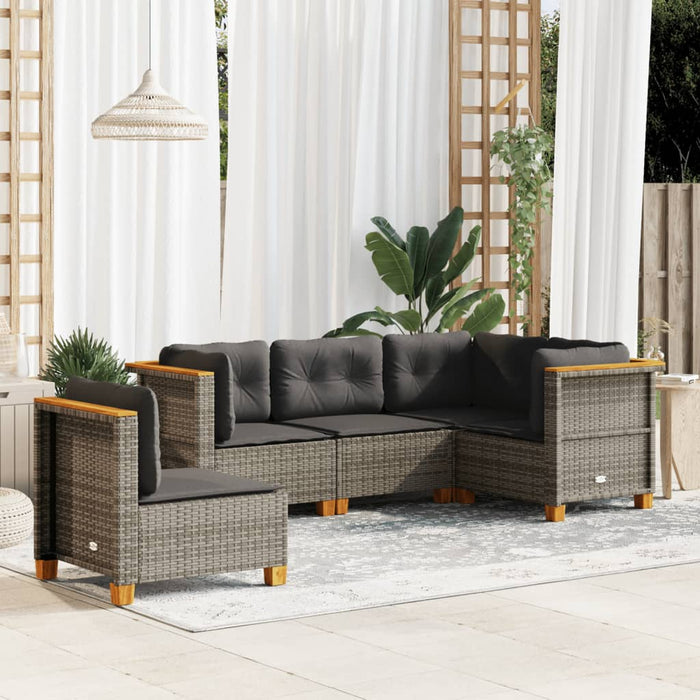 5 Piece Garden Sofa Set With Cushions Grey Poly Rattan Txlonta