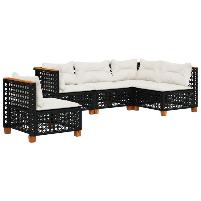 5 Piece Garden Sofa Set With Cushions Black Poly Rattan Txlontl