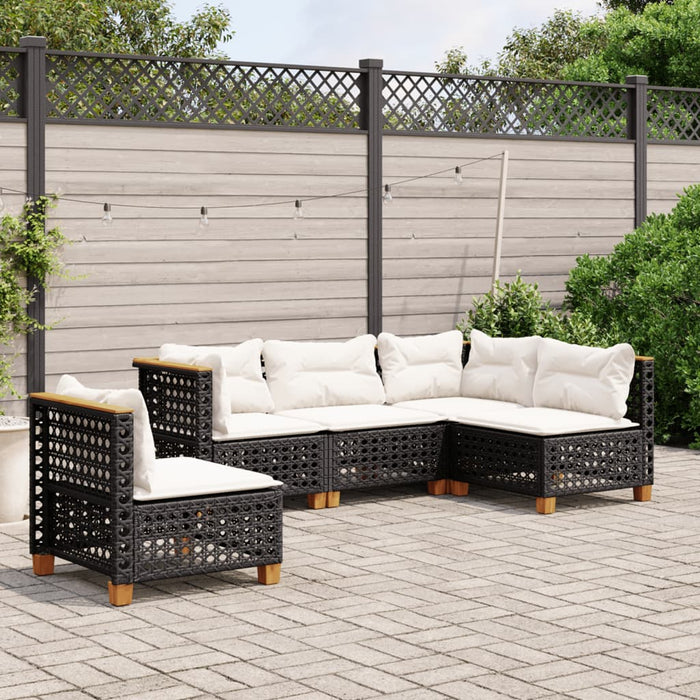 5 Piece Garden Sofa Set With Cushions Black Poly Rattan Txlontl