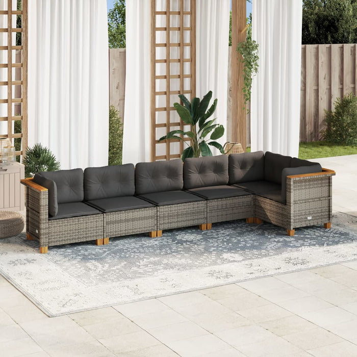 6 Piece Garden Sofa Set With Cushions Grey Poly Rattan Txlonal