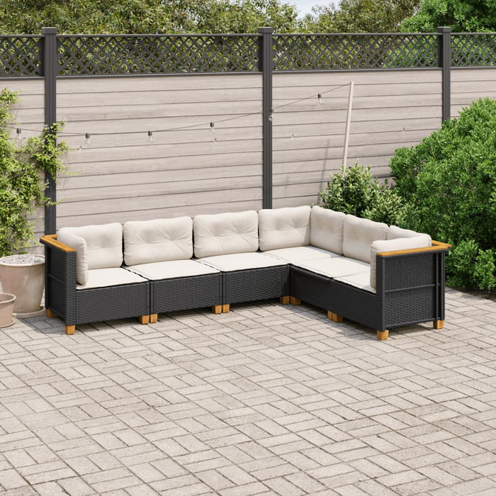 6 Piece Garden Sofa Set With Cushions Black Poly Rattan Txlonpi