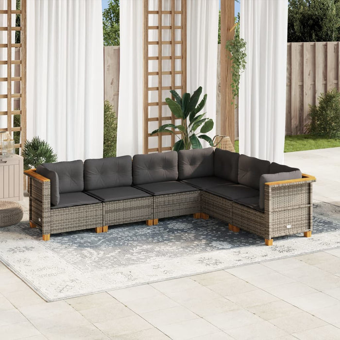 6 Piece Garden Sofa Set With Cushions Grey Poly Rattan Txlonpn