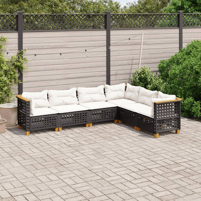 6 Piece Garden Sofa Set With Cushions Black Poly Rattan Txlonlb
