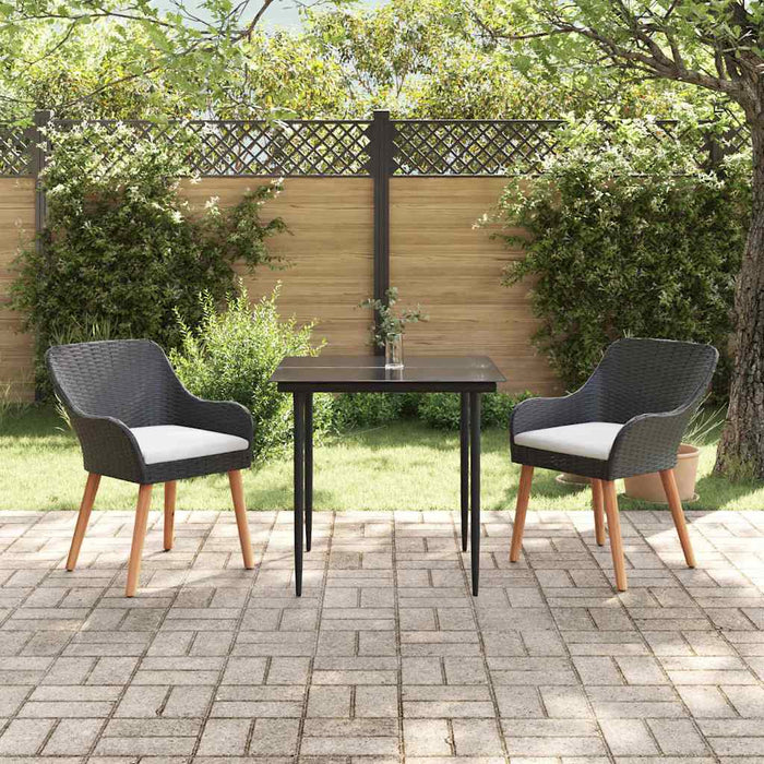 Garden Dining Set With Cushion 3 Pcs Black Poly Rattan Txlollt