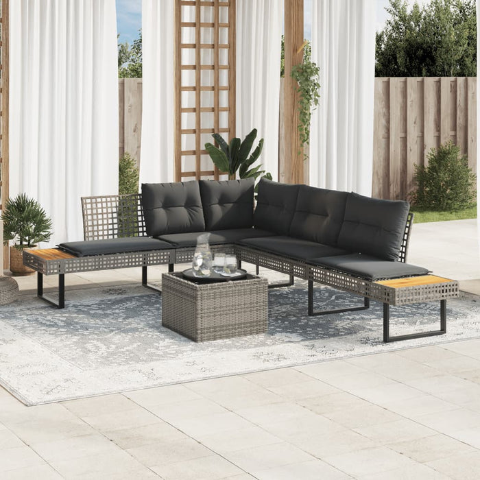 2 Piece Garden Sofa Set With Cushions Grey Poly Rattan And Glass Txiiakp