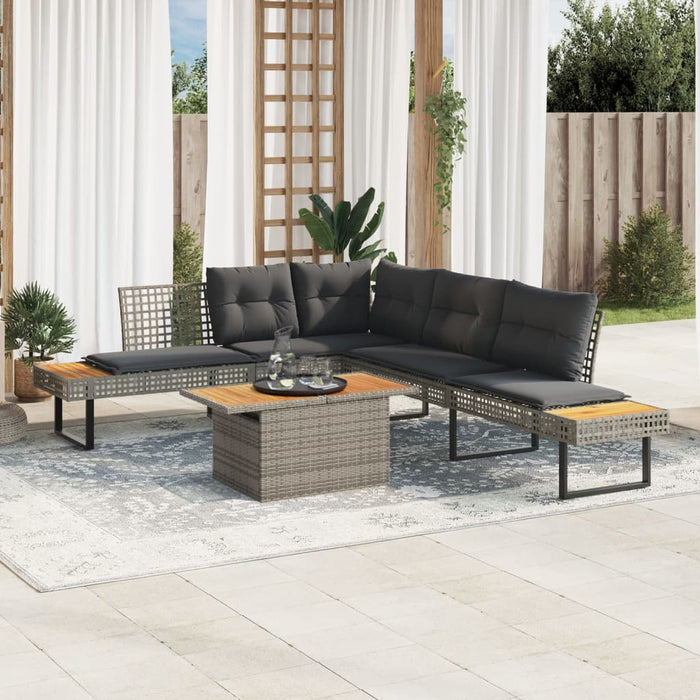 2 Piece Garden Sofa Set With Cushions Grey Poly Rattan And Acacia Txiipbb