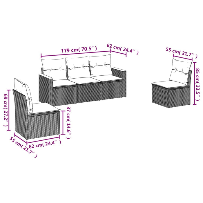 5 Piece Garden Sofa Set With Cushions Black Poly Rattan Txpnxan