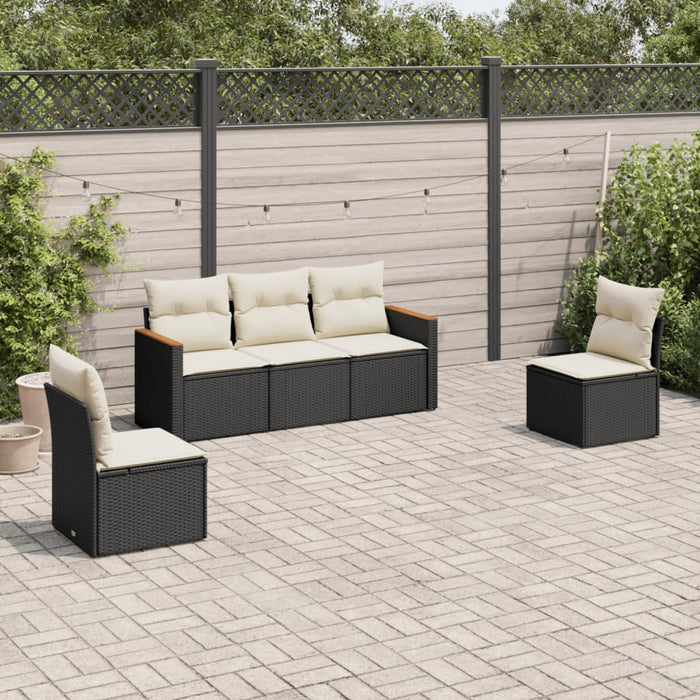 5 Piece Garden Sofa Set With Cushions Black Poly Rattan Txpnxan