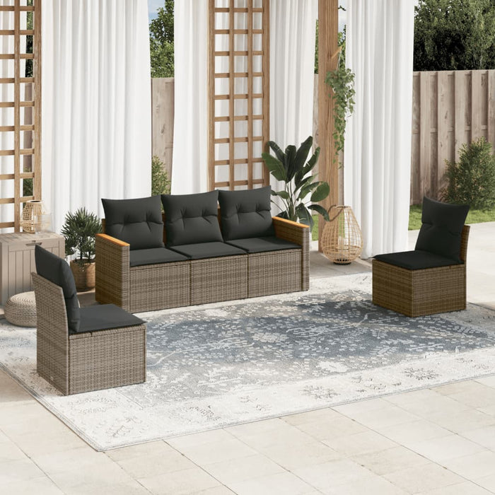 5 Piece Garden Sofa Set With Cushions Grey Poly Rattan Txpnxpx