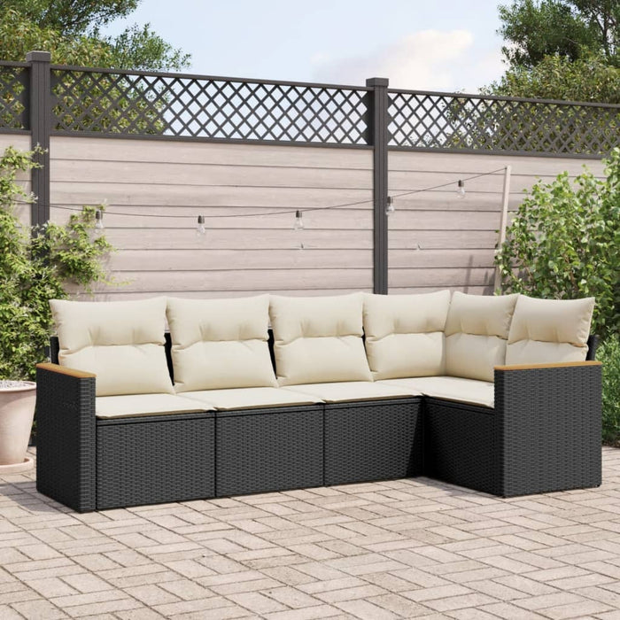5 Piece Garden Sofa Set With Cushions Black Poly Rattan Txpntal