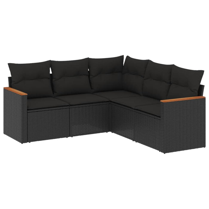 5 Piece Garden Sofa Set With Cushions Black Poly Rattan Txpntpk