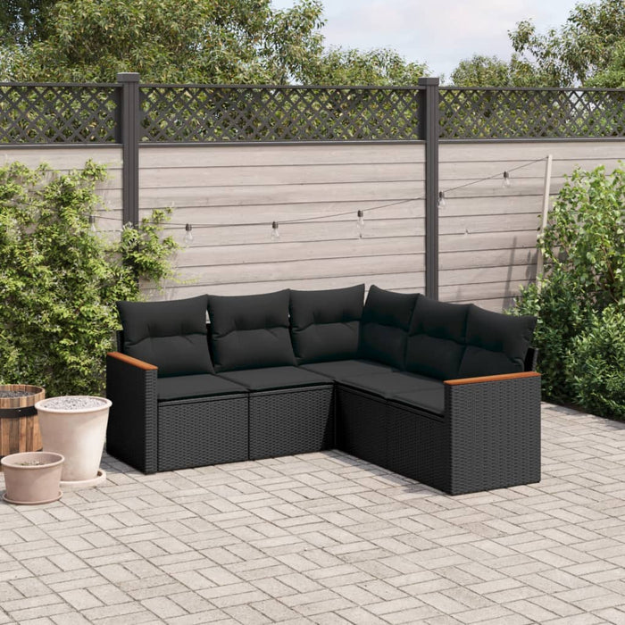 5 Piece Garden Sofa Set With Cushions Black Poly Rattan Txpntpk