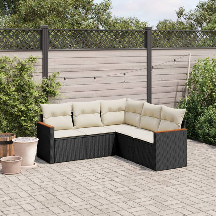 5 Piece Garden Sofa Set With Cushions Black Poly Rattan Txpntlb