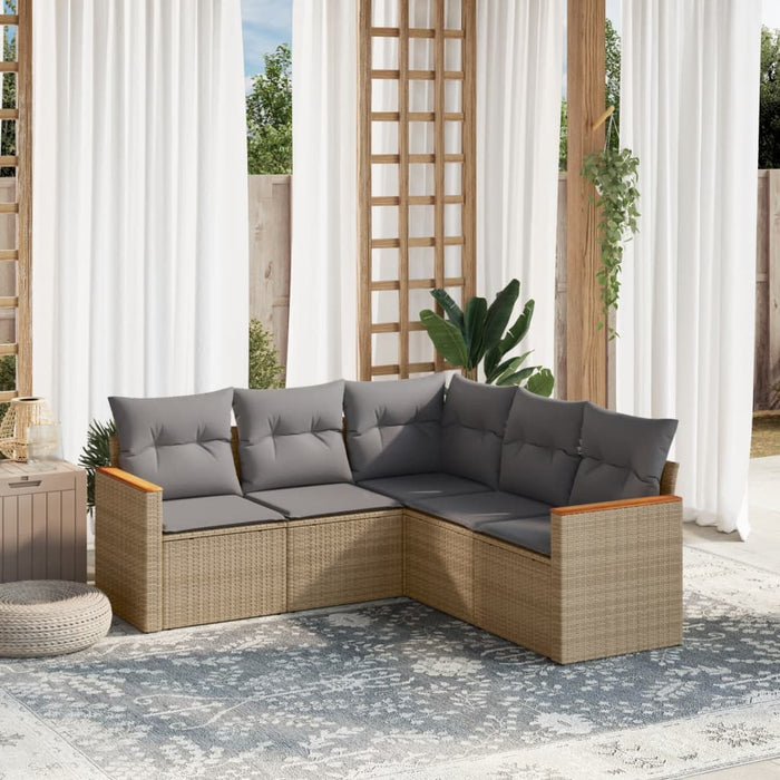 5 Piece Garden Sofa Set With Cushions Beige Poly Rattan Txpntlt