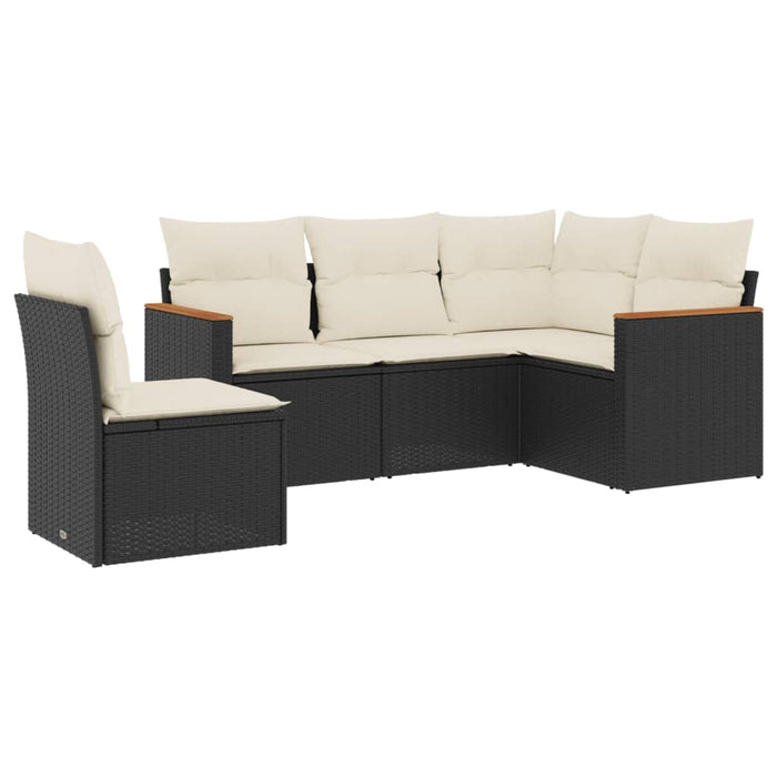 5 Piece Garden Sofa Set With Cushions Black Poly Rattan Txpntia