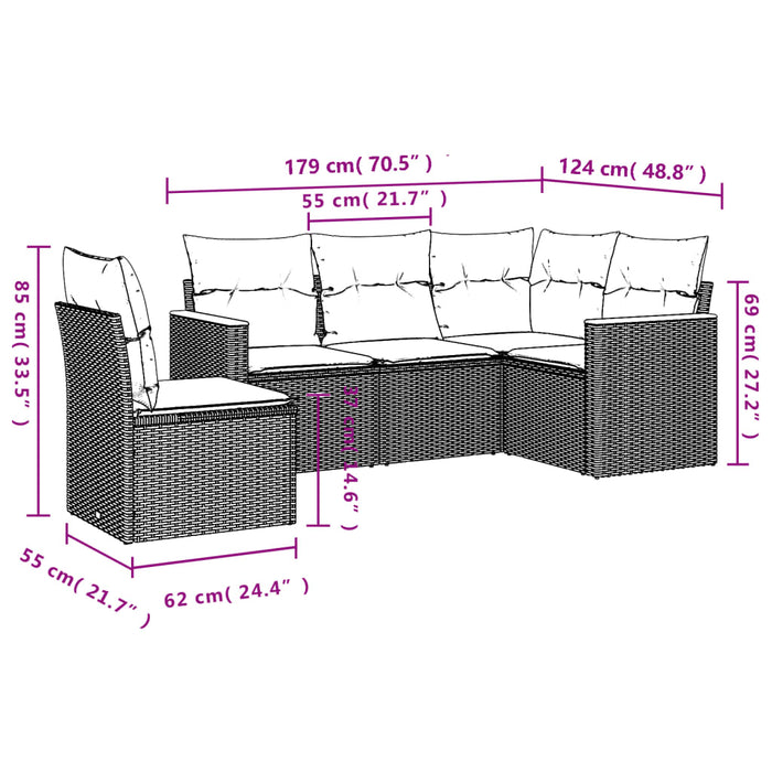 5 Piece Garden Sofa Set With Cushions Black Poly Rattan Txpntia