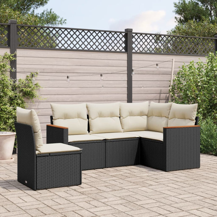 5 Piece Garden Sofa Set With Cushions Black Poly Rattan Txpntia