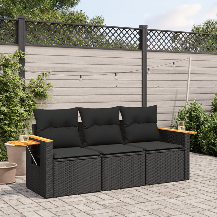 3 Piece Garden Sofa Set With Cushions Black Poly Rattan Txpnkkl